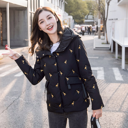 火烈鸟新款韩版刺绣修身羽绒服