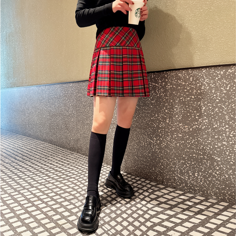 大码美式格子裙百褶裙半身裙女2024新款秋冬高腰jk短裙半裙裙子