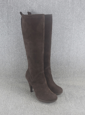 库存清仓真皮女靴春秋长靴百搭粗跟高筒靴子长筒靴圆头高跟及膝靴