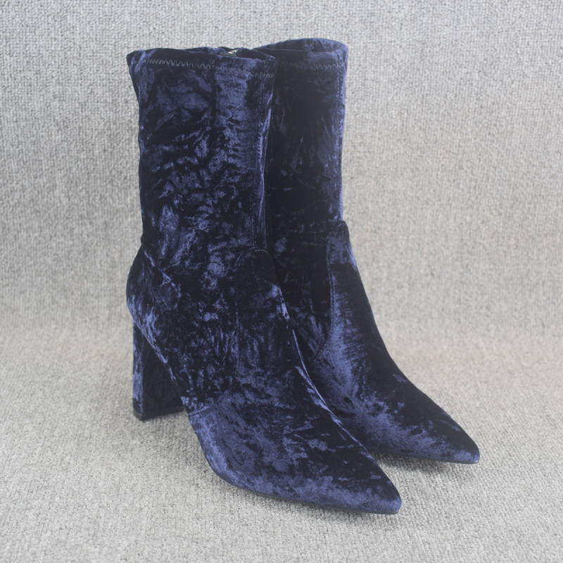 欧美时装女靴粗跟高跟丝绒短靴女