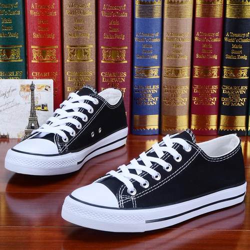 白色男士低帮学生系带休闲鞋透气