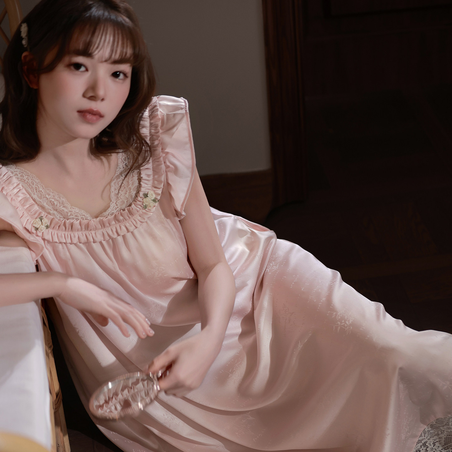 马克公主甜美带胸垫睡裙女夏小飞袖法式公主风吊带睡衣冰丝连衣裙