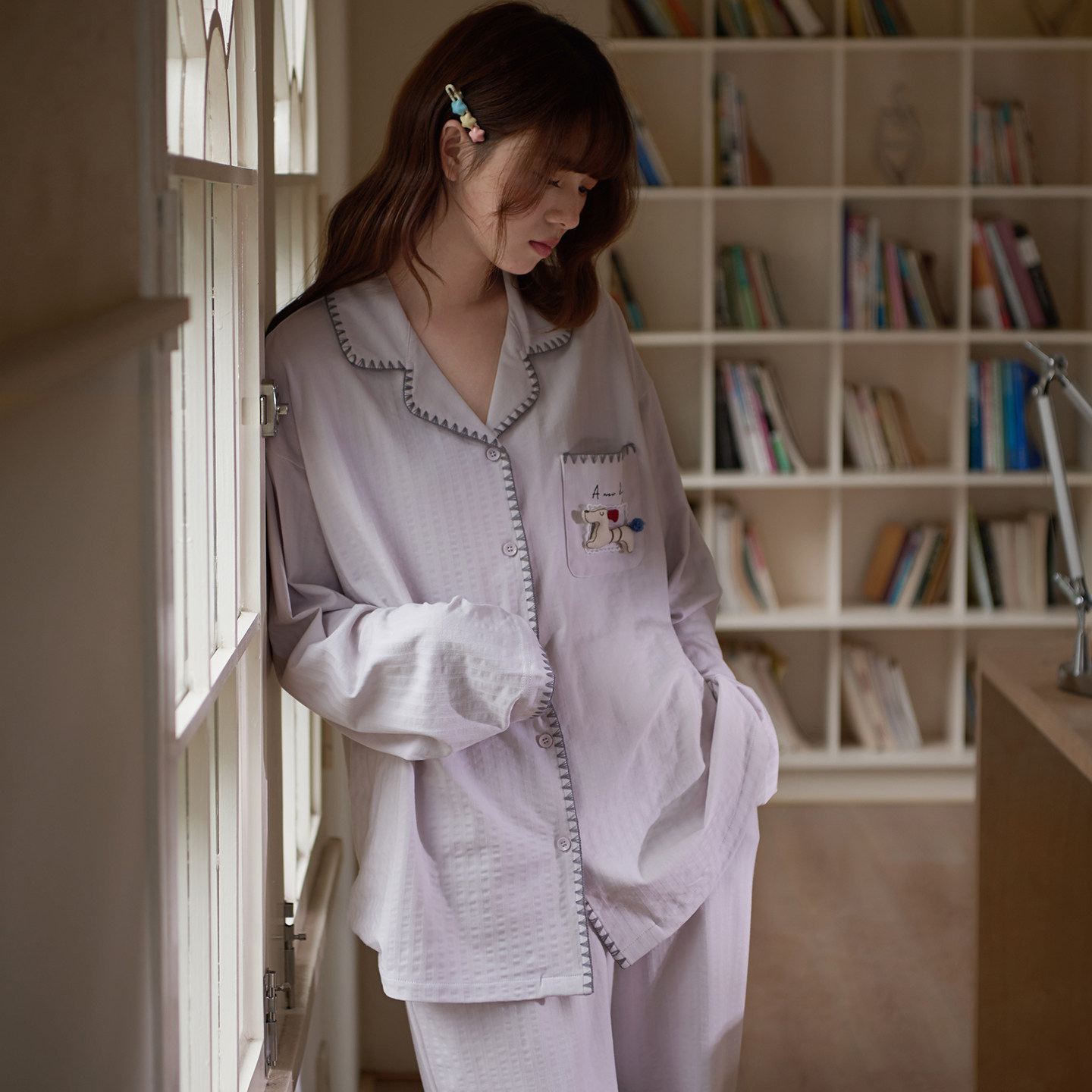 马克公主可爱小狗睡衣女春秋新款流行柔软纯棉长袖撞色洋气家居服