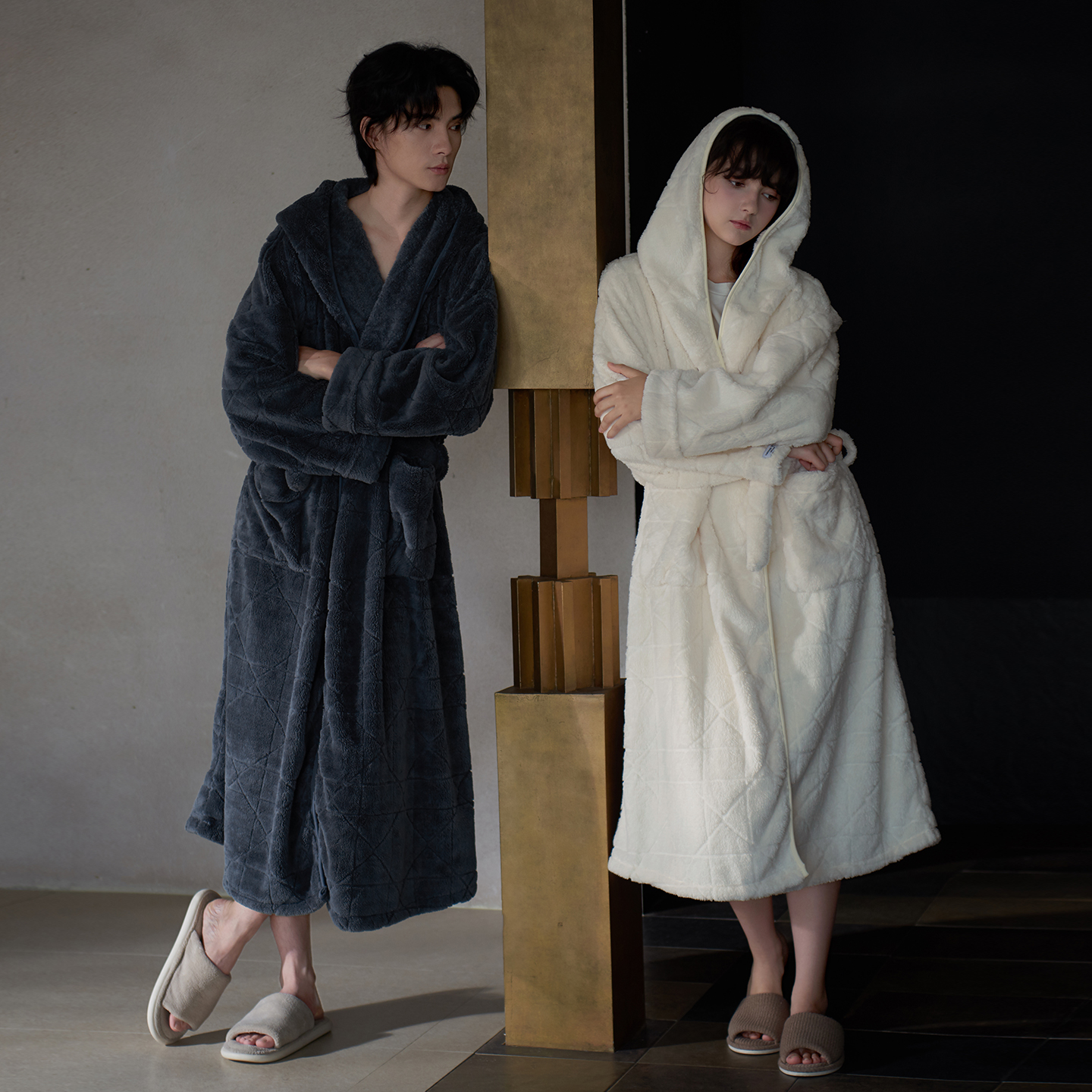 法兰绒睡袍情侣秋冬可穿加厚简约