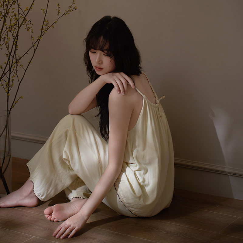吊带睡衣女夏季纯棉纱布国风套装