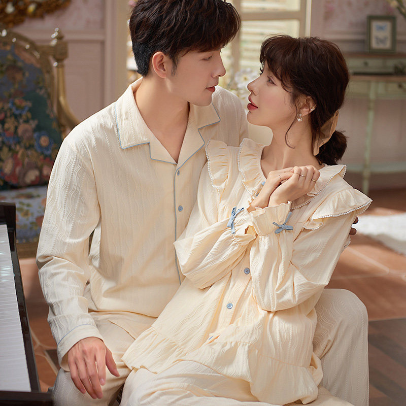 马克公主情侣睡衣女秋季纯棉高级感长袖甜美公主风家居服男士套装