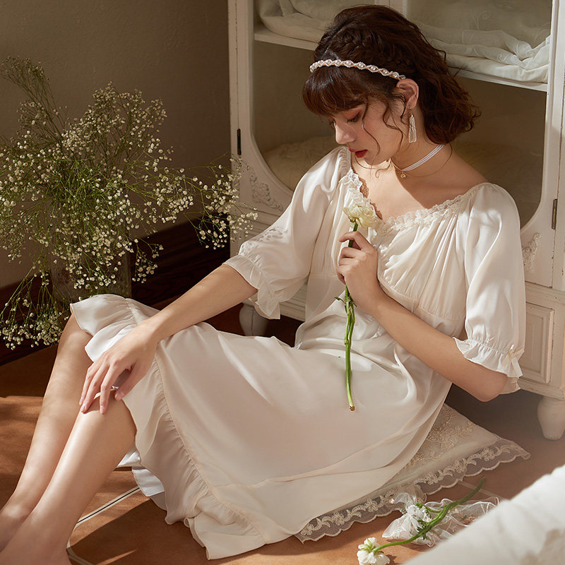 马克公主睡裙夏季女短袖冰丝睡衣甜美纯欲连衣裙法式高级感家居裙