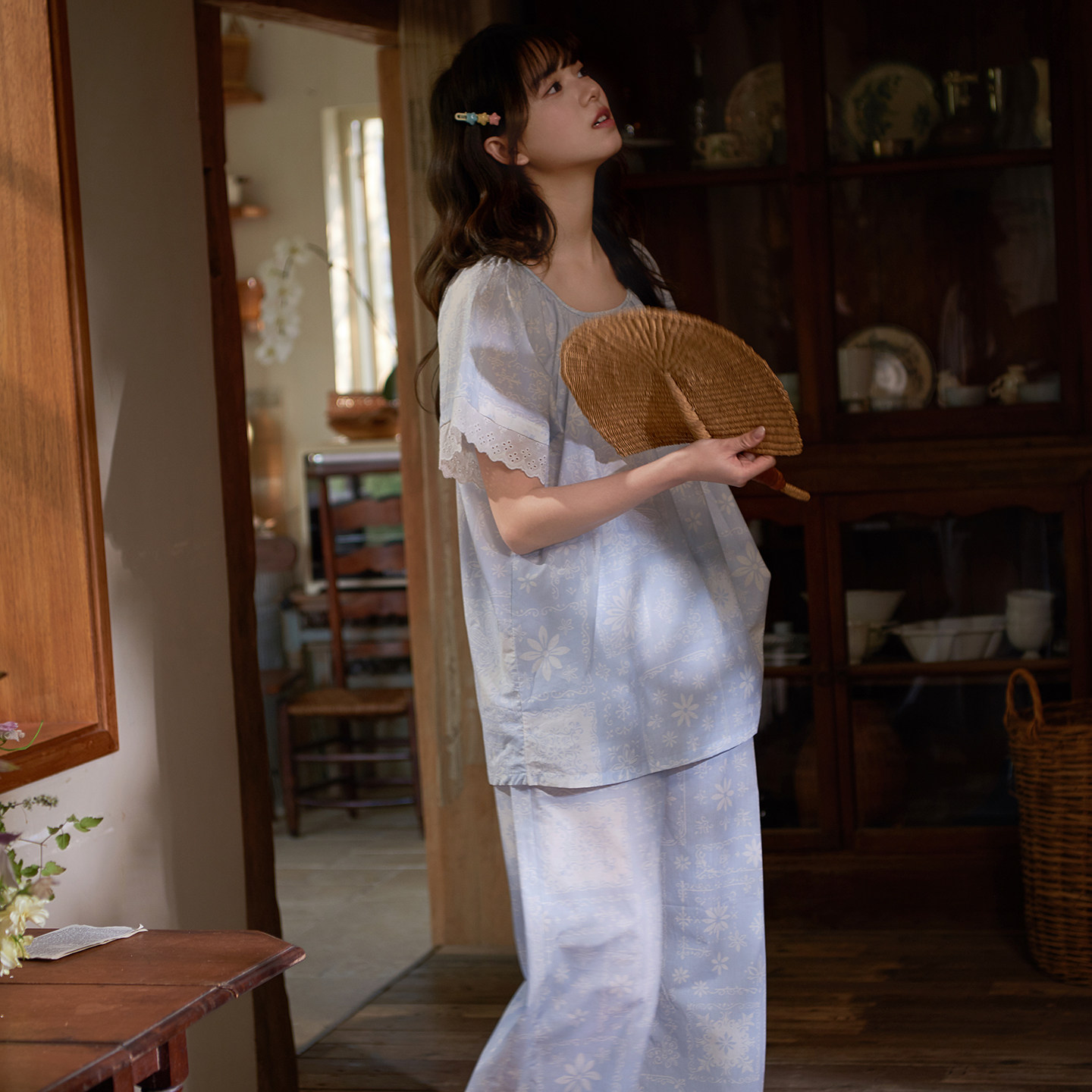 马克公主复古风睡衣女夏季梭织棉