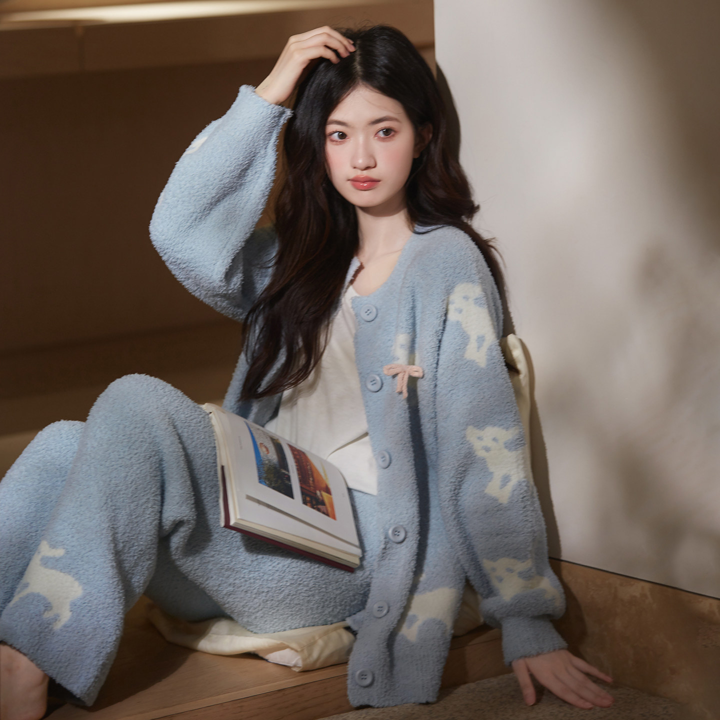 马克公主巨好看半边绒睡衣女秋冬款可爱小狗加厚毛绒可外穿家居服