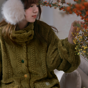 马克公主珊瑚绒睡衣女秋冬季复古高级感保暖加厚可外穿高领家居服