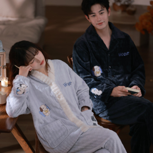 马克公主情侣睡衣女冬季加厚加绒可爱卡通日系法兰绒家居服男