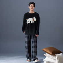 马克公主半边绒男生睡衣男款秋冬加厚可爱青年保暖毛绒格子家居服