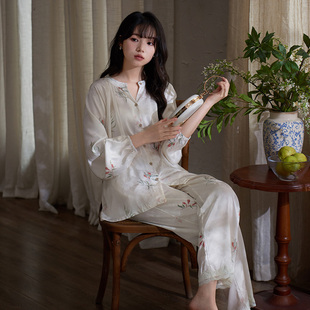 马克公主冰丝睡衣女夏长袖新中式国风2026新款春秋季高级感家居服