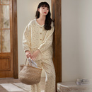 马克公主空气棉睡衣女秋冬纯棉加厚甜美田园风薄棉套装 夹层家居服