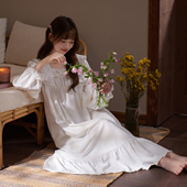纯棉长款 马克公主法式 宫廷风睡裙女春秋新款 睡衣初恋白月光连衣裙