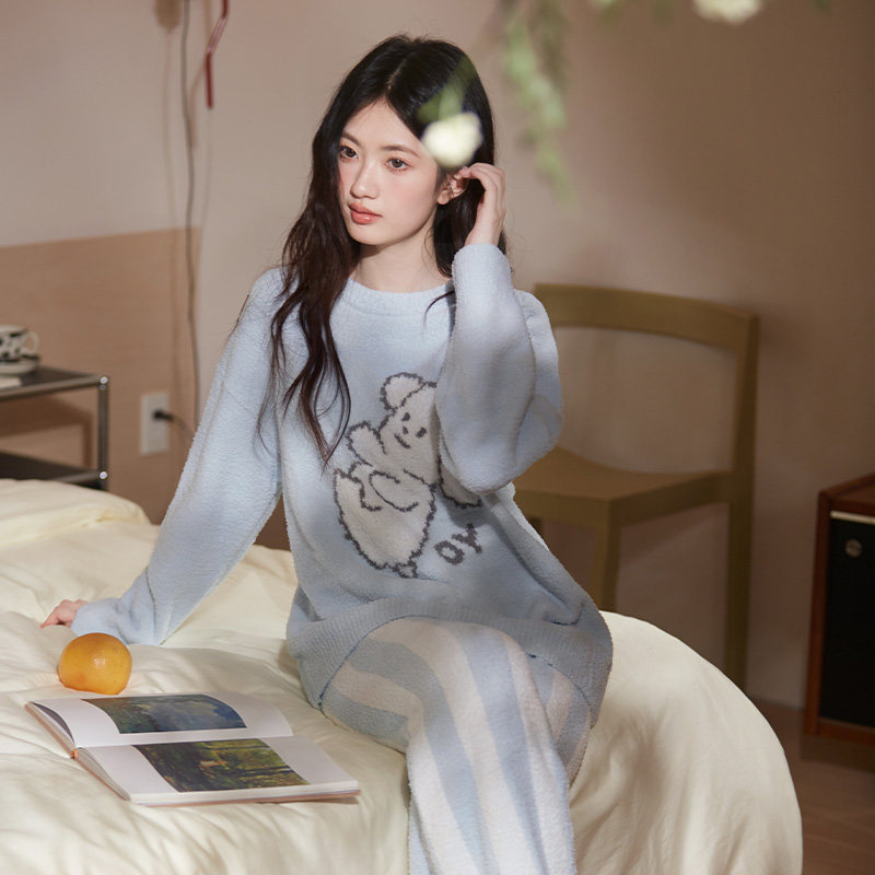 马克公主半边绒睡衣女秋冬2025新款可爱小狗加厚加绒抗静电家居服