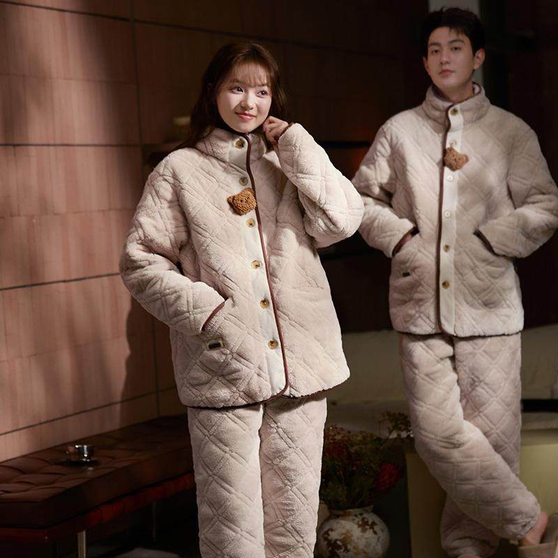 马克公主三层加厚夹棉情侣睡衣女冬季可爱珊瑚绒超厚高领家居服男,女士内衣/男士内衣/家居服,睡衣/家居服套装,淘宝优惠券,粉丝福利购,淘宝优惠卷