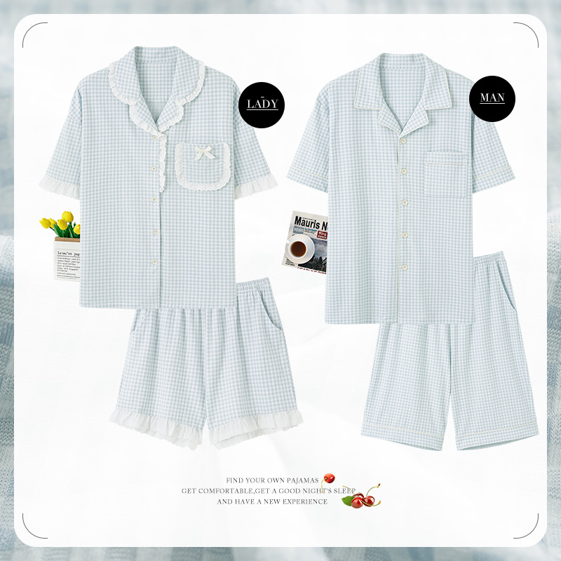 马克公主情侣睡衣女夏棉治愈蓝色