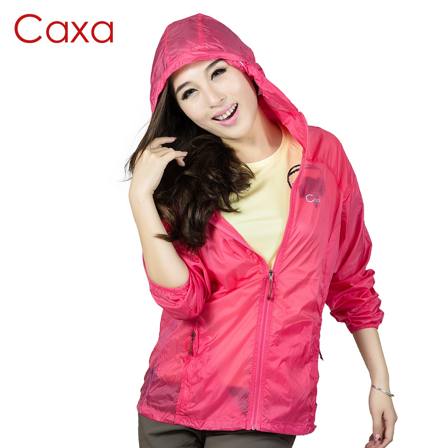 CAXA 女款户外防晒透气皮肤风衣骑行衣跑步服挡风独特防风帽