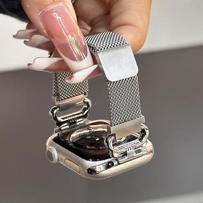 适用苹果手表iwatch表带s10新款米兰尼斯s11女款磁吸钢带智能Apple Watch9女士金属s8运动男女ultra可爱JY