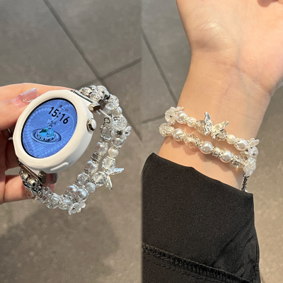 蝴蝶山茶花适用于华为手表gt5表带新款手表GT6串珠watch5/4运动智能腕带GT3Pro时尚女生荣耀FIT保护套壳XL夏