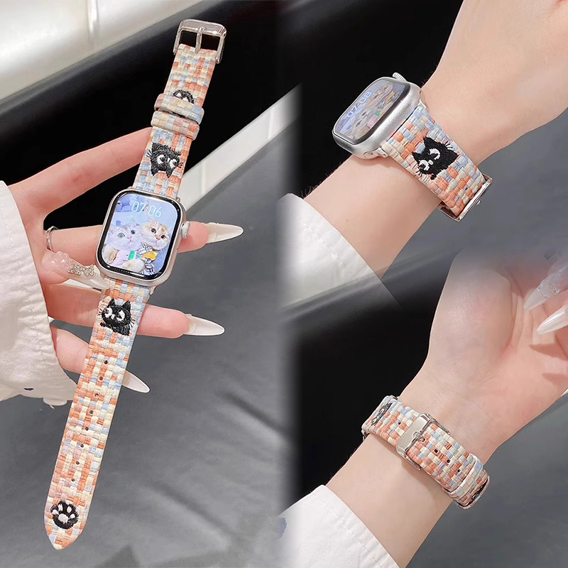 秋冬款刺绣印花皮质iwatch表带