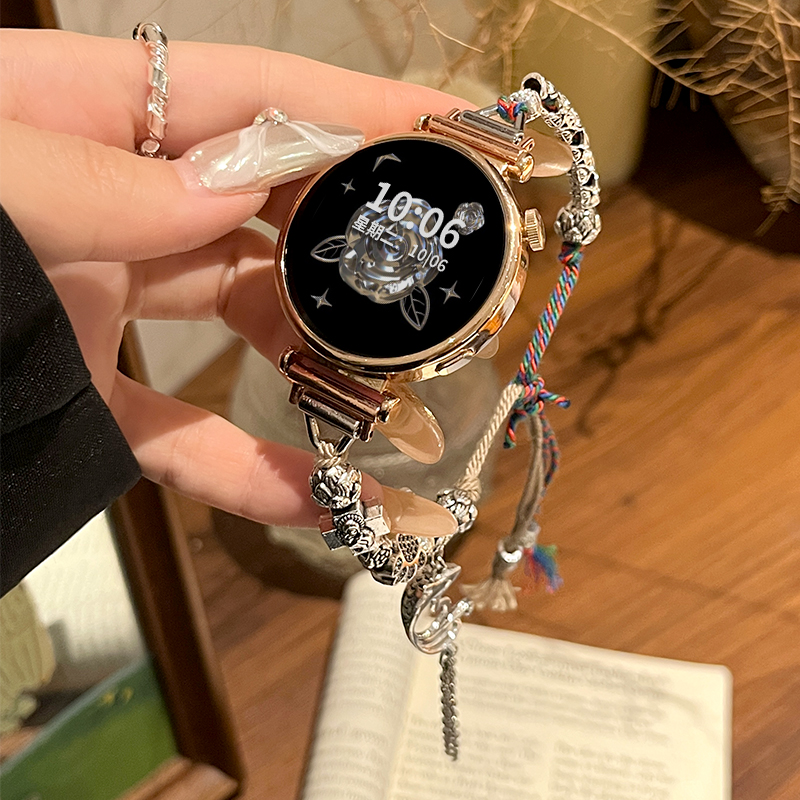适用华为GT4表带gt3火山石串珠watch4Pro/3pro新中式18mm招财醒狮gt2荣耀手表GS4男女款透气创意41mm替换腕带