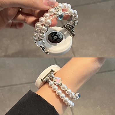 适用于华为手表gt5表带新款GT6爱心昣株弹力绳串珠watch5/4夏季透气女款高级感GT3Pro保护套壳XL运动智能腕带