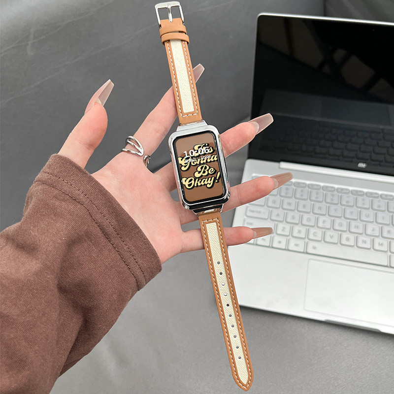 适用oppo手环2凸头细款镂空表带智能运动手环oppowatch1腕带镂空个性时尚皮质oppo2/1代配件oppo腕带智能替换