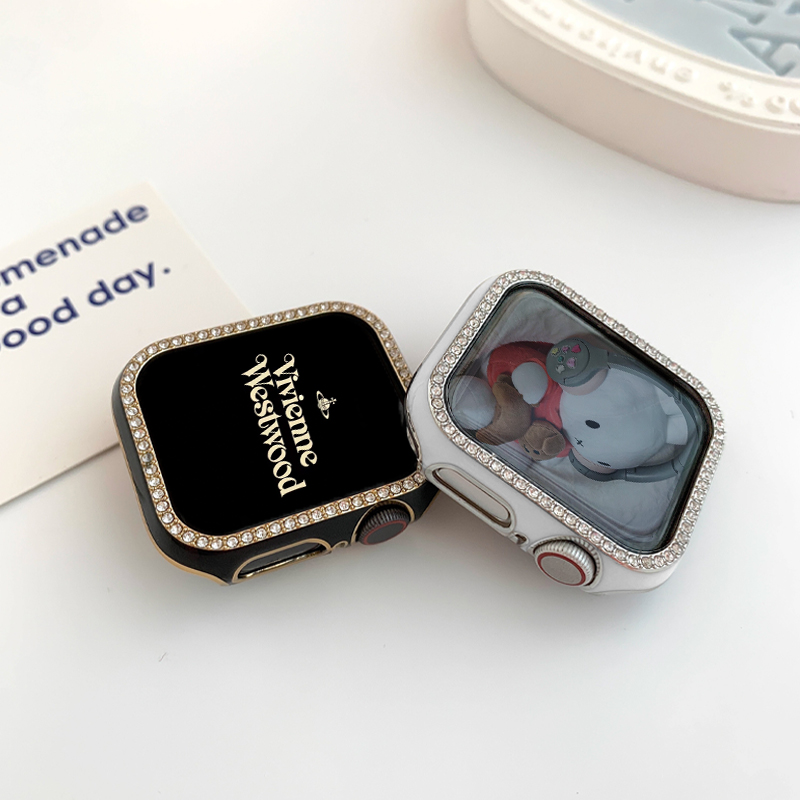 适用苹果手表保护壳S9半包镶钻表壳s8新款applewath边框壳s7保护膜iwatch8女士高级感s6表带41/45MM全包一体