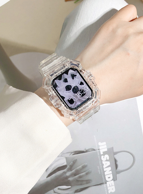 适用iwatch表带苹果手表s9冰川s8一体applewatch8/7/6se代新款透明s7液态硅胶保护壳智能运动男女生创意高级