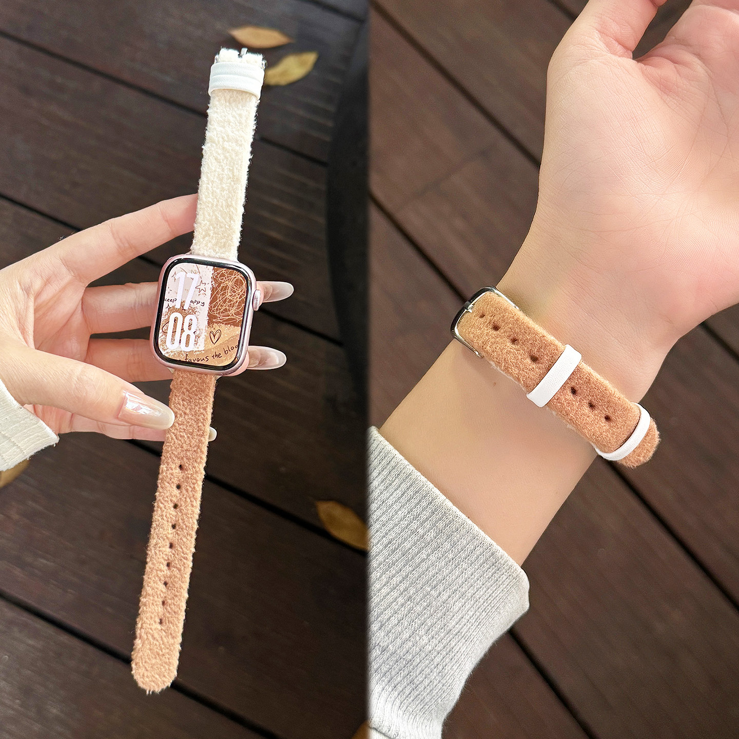 适用于苹果手表s10表带series11毛绒AppleWatch s9针扣iwatch圆尾运动智能腕带se秋冬季ultra男女款XL高级感