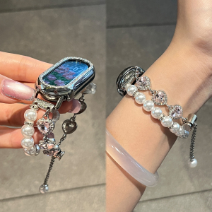 适用小米手环10表带新款手表9爱心珍珠白8双排串珠腕带7nfc女生陶瓷版运动智能手链6女款5夏透气JY高级感配件