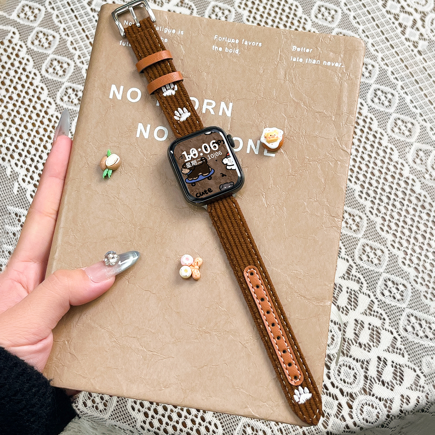 适用于苹果手表iwatch表带s10高级感灯芯绒se3新款手表s11秋冬s9女款运动智能腕带s876系列ultra专用XL保护套