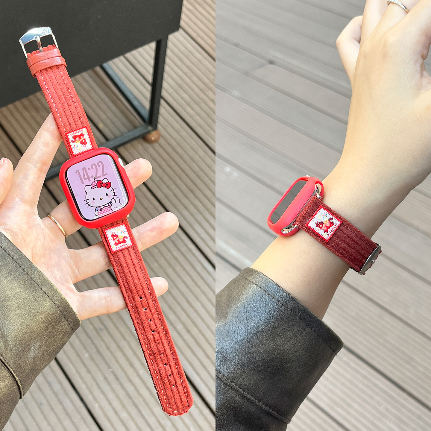 新品适用iwatch苹果手表表带s11新年红s10新款灯芯绒女士马年专用智能腕表AppleWatchS9男女款s8高级感JY秋冬