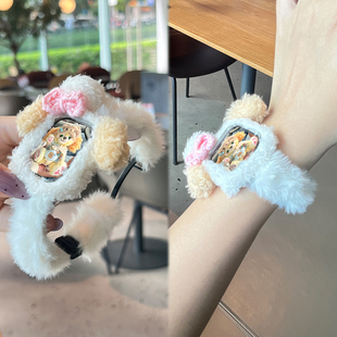 【甜心饼饼】适用苹果手表表带iwatch s11新款s10毛绒磁吸可爱卡通女款AppleWatchS9保护壳套JY秋冬se3高级感