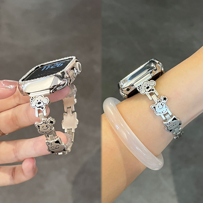 适用于苹果手表表带s11新款小狗猫咪apple watch金属iwatch女款s10夏季s987保护套壳XL高级ins运动智能se腕带