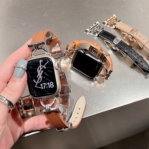 适用applewatch10表带S9苹果s8手表ultra真皮iwatch8女士se蝴蝶扣s7高级感41/45mm夏季7透气S6小众watchs腕带