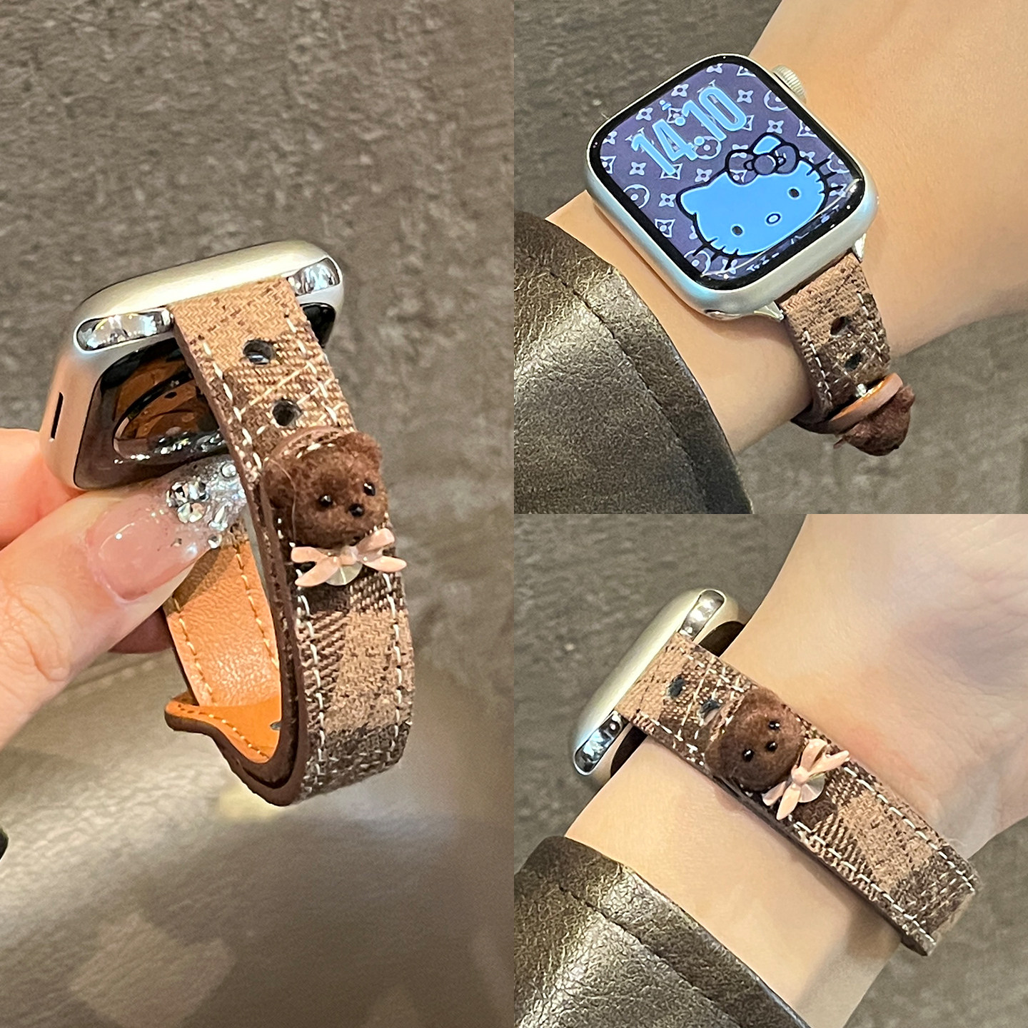 【领结小熊】适用苹果手表iwatch表带s11皮质s10毛呢格子纹S9智能腕表男女款AppleWatchs8高级感JY秋冬保护壳,智能设备,智能手表手环表带/腕带,淘宝优惠券,粉丝福利购,淘宝优惠卷