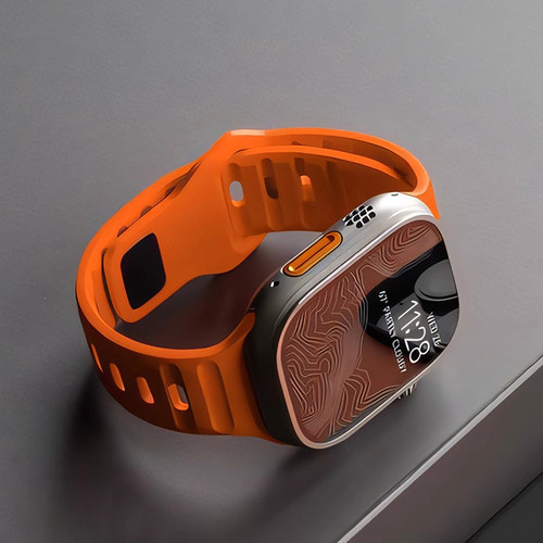 适用applewatch10表带ultra3手表iwatch9男士s9非氟橡胶s8运动硅胶49mm高级感s7男非原装SE夏季透气手表带
