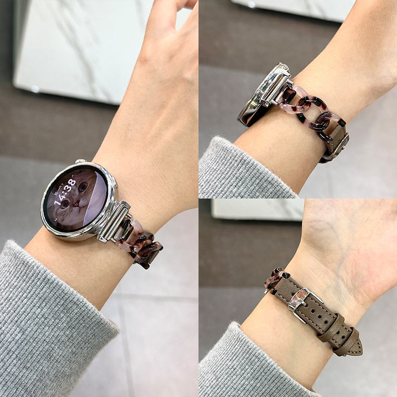 适用华为gt5表带新款gt4树脂GT5pro真皮质女士腕带watch4/3智能运动手表gt3/2男女款高级感女生夏日配件JY
