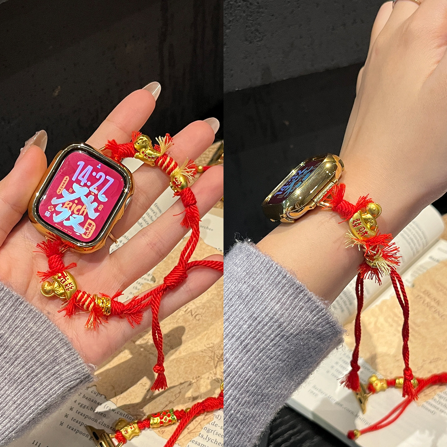 【新年红绳】新品适用小米手环9pro表带马年8pro本命10pro串珠系列红米watch6手表金属7Pro智能男女款JY高级图片