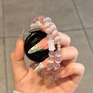 适用vivo watch gt表带watch5透气弹力丁香紫水晶watch GT2串珠腕带VIVO表链IQOO女款高级JY智能夏天专用