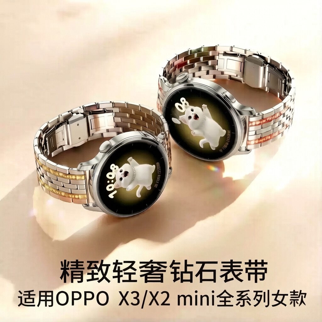 【璀璨奢美】适用oppo手表watchx2mini表带x3智能4pro一加高级感女款细手腕se金属腕带透气运动新款配件jw夏