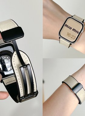 适用applewatch 10表带ultra2苹果s11手表s987疯马纹iwatch磁吸扣代运动男士真皮5女式4硅胶SE高级3新款秋冬
