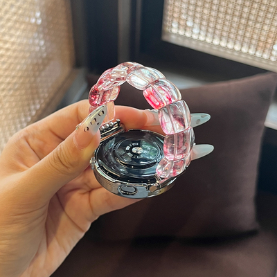 适用华为gt5表带gt4新款串珠watch5女水晶方块腕带WATCH4/3pro弹力绳智能JY运动手表男女款荣耀fit夏季小香风