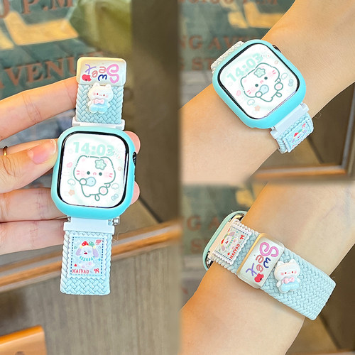 适用于华为FIT4手表表带新款华为fit4/5Pro苹果磁吸扣编织diy小熊手环Watchfit3/2女腕带运动时尚版夏高级男1