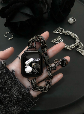 适用苹果手表表带applewatch9手表带iwatch8/7/6se代新款S10/11金属珍珠链ultra智能运动女款高级感创意轻奢