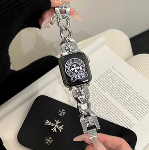 适用applewatch8表带S9苹果s10手表ultra克罗心iwatchS11链条金属SE女士夏季41/45mm高级感透气女小众手表带