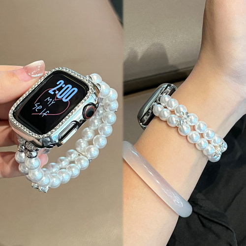 适用iwatch苹果手表表带s11新款昣株花朵S10串珠series女士AppleWatchS9蝴蝶镶钻智能JY运动腕带s876女款专用